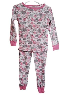 Swiggles | Cat Print Pajama Set | Pink Cotton Sleepwear - Size 4T
